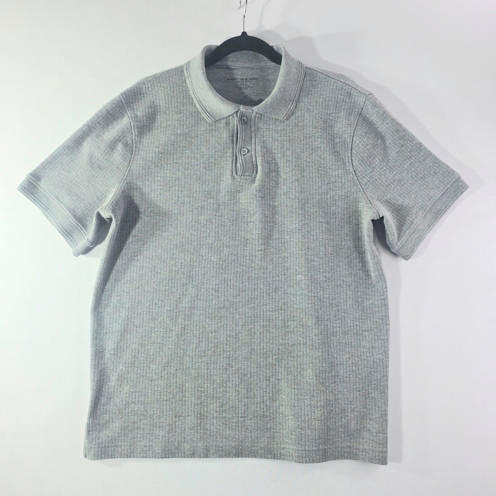 Marc New York Andrew Marc Mens Grey Ribbed Short Sleeve Polo Shirt Size M